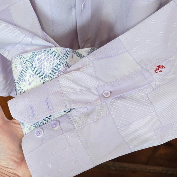 Robert Graham Geometric Patchwork Dress Shirt Lavender Long Sleeve Men's Size XL - Picture 6 of 6